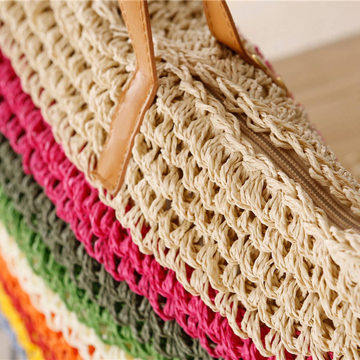 ACCITY - Wholesale Beach Bag - FOREST RAINBOW STRIPED STRAW SHOULDER BAG_CWAB20137