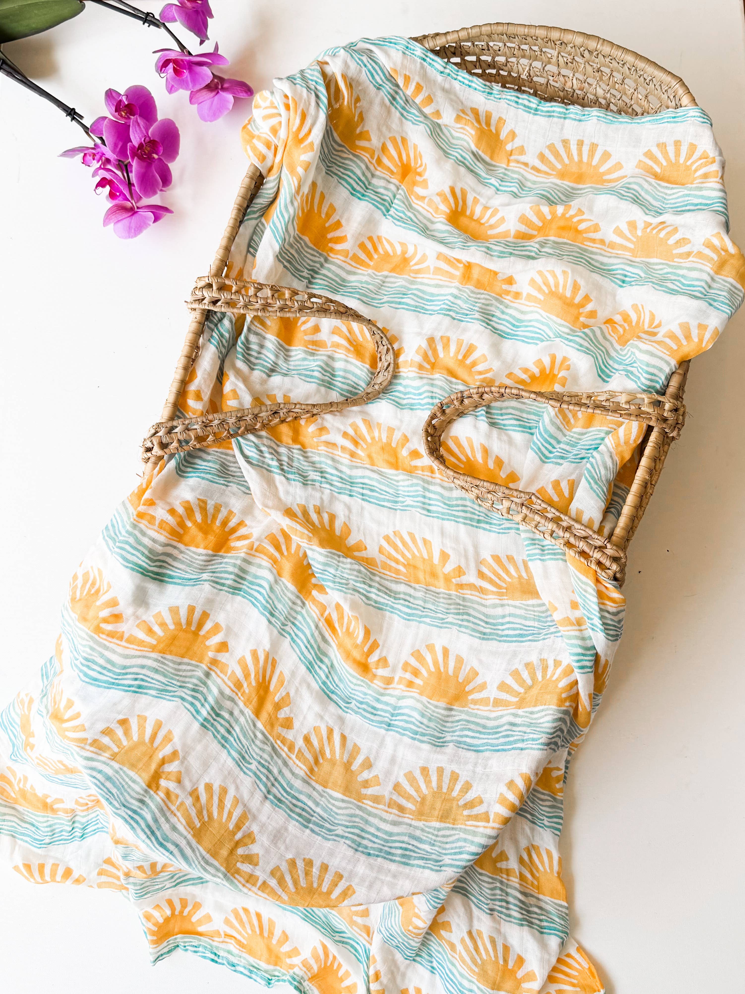Coca + B.™ - Wholesale Milestone Blanket - Kids & Baby - Sun + Wave Organic Baby Swaddle | Surfer Nursery Decor1