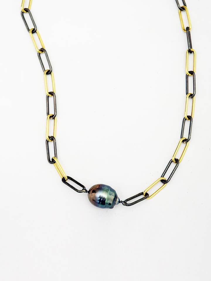 Collier ras de cou chaîne Tahitain Pearl Paper Clip pour la vente par Jocelyn Chemel