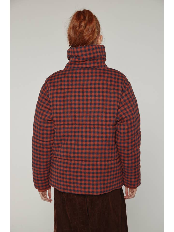 Brick/Schwarz Puff-Gingham-Jacke für den Großhandel auf Faire8