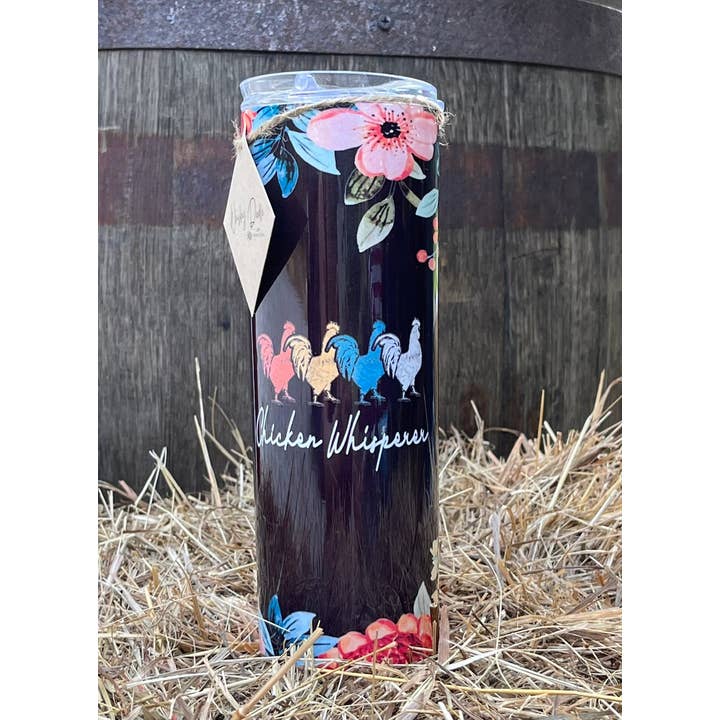 Chicken Whisperer 20oz Shimmer Floral Tumbler for wholesale by Whiskey Doodle