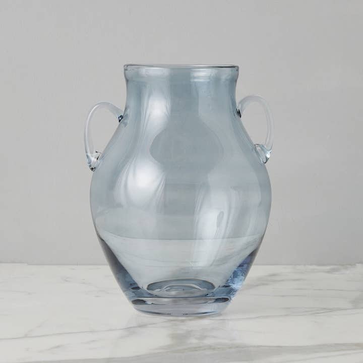 etúHOME - Wholesale Vase - Denim Blue Glass Amphora Flower Vase with Handles, Medium