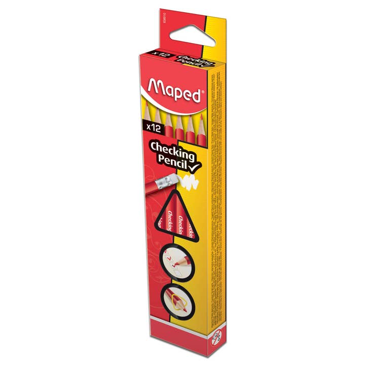 Janod - Wholesale Pencil - Triangular Red Checking Pencils x12