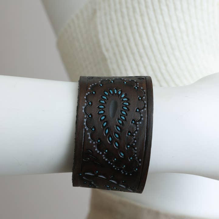 Leto Accessories - Wholesale Cuff Bracelet - Boho Paisley Embossed Leather Bracelet – Unique Cuff