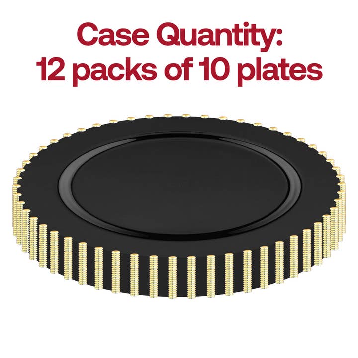 Smarty had a Party – wholesale Dinner plate – 10" Black w/ Gold String Plastic Dinner Plates - 10 pcs
