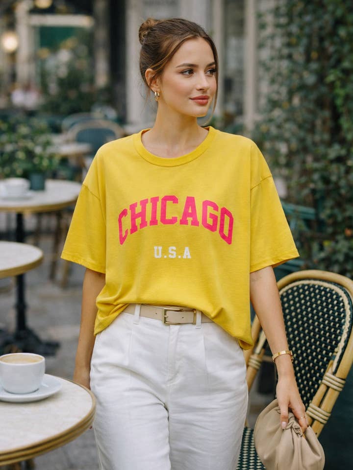 T-shirt L "Chicago USA" per la vendita all'ingrosso da parte di Amy & Clo Invogue