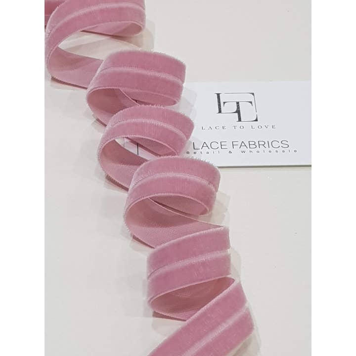 Lace To Love - Wholesale Ribbon – Gift wrapping - Pink Elastic Velvet Ribbon by The Yard, Wide Velvet Trim1