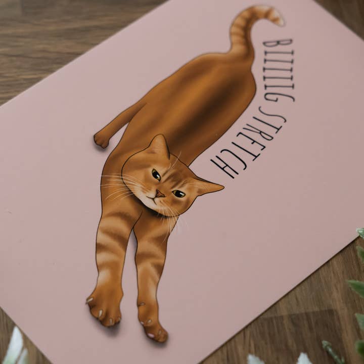 Hayley Jade Design Studio – wholesale Art print – Big Stretch Cat Art Print3