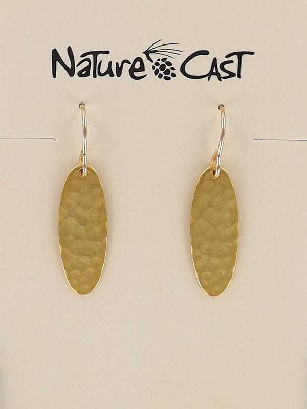 12555 Earring Dangle Hammered Oval Gold Tone for wholesale by Nature Cast
