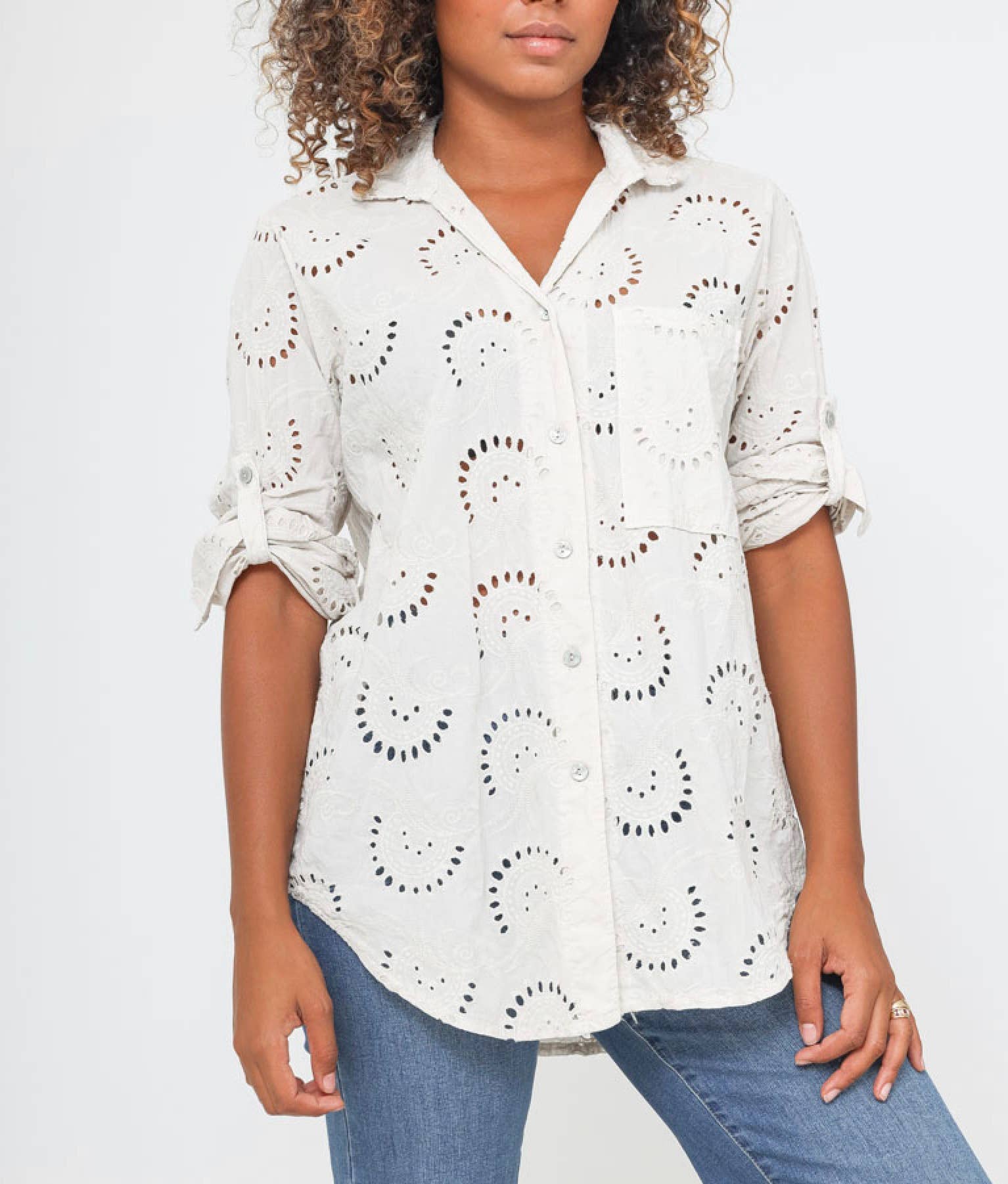 Happy look - Wholesale Button Down Shirt - Women's - English embroidery shirt with chest pocket9