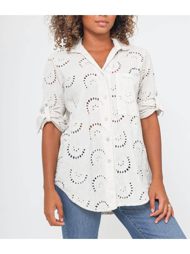 Happy look - Wholesale Button Down Shirt - Women's - English embroidery shirt with chest pocket9