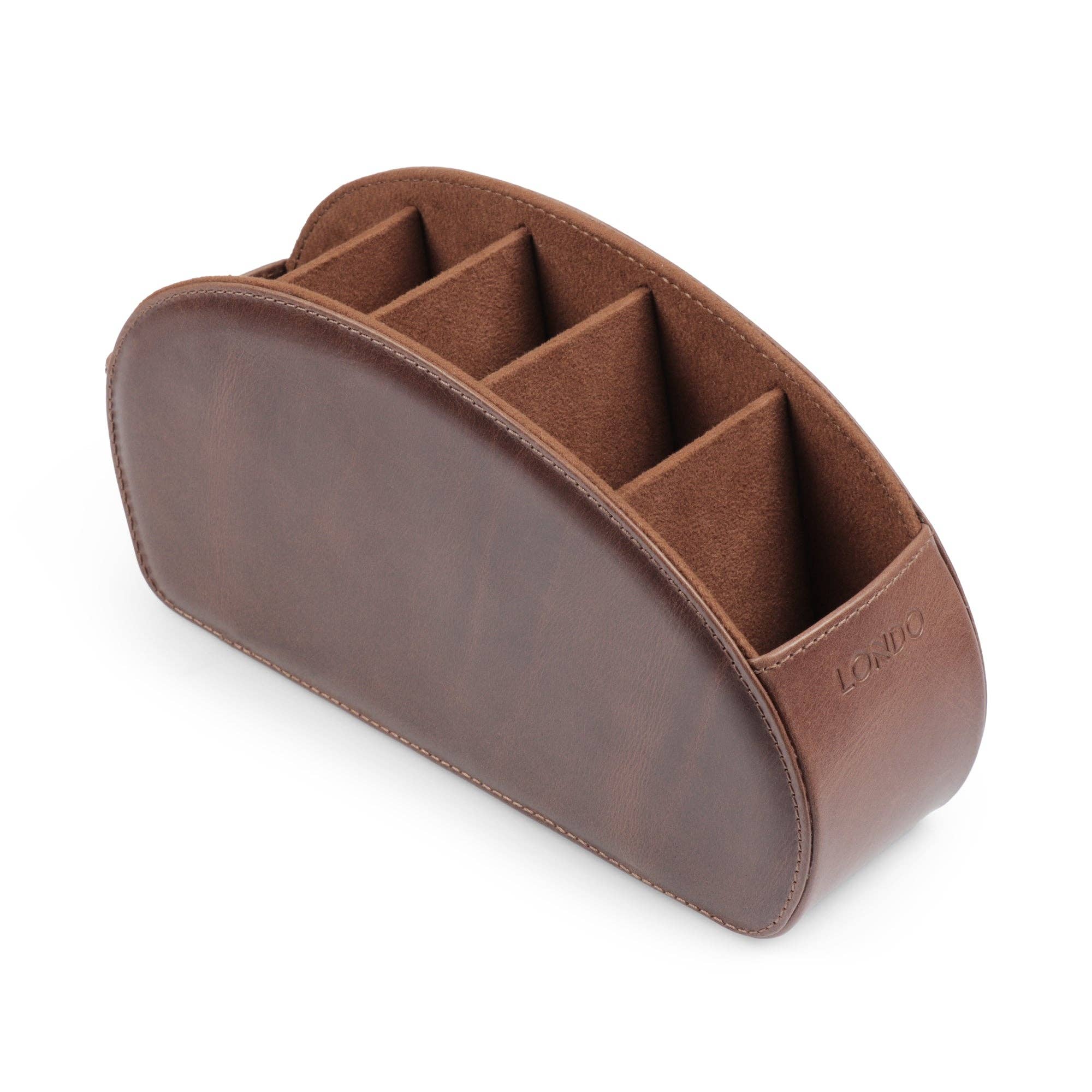 Londo - Wholesale Desk Organizer - Londo Remote Control Holder with 5 Pockets, Store DVD, Blu-Ray, TV, Roku or Apple TV Remotes, Italian Top Grain Leather with Suede Lining3