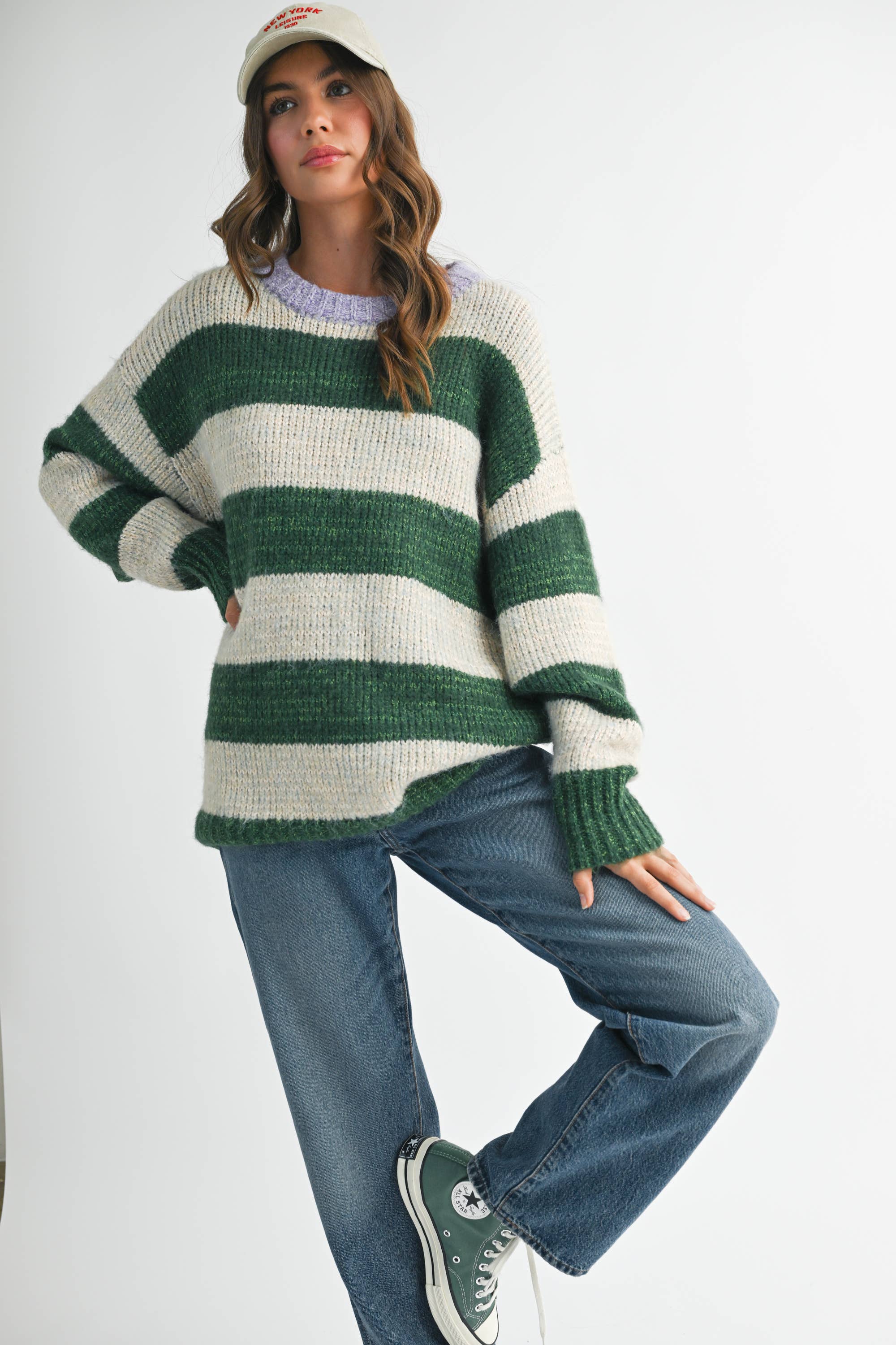 Green 3288GK Oversized Striped Sweater for wholesale on Faire6