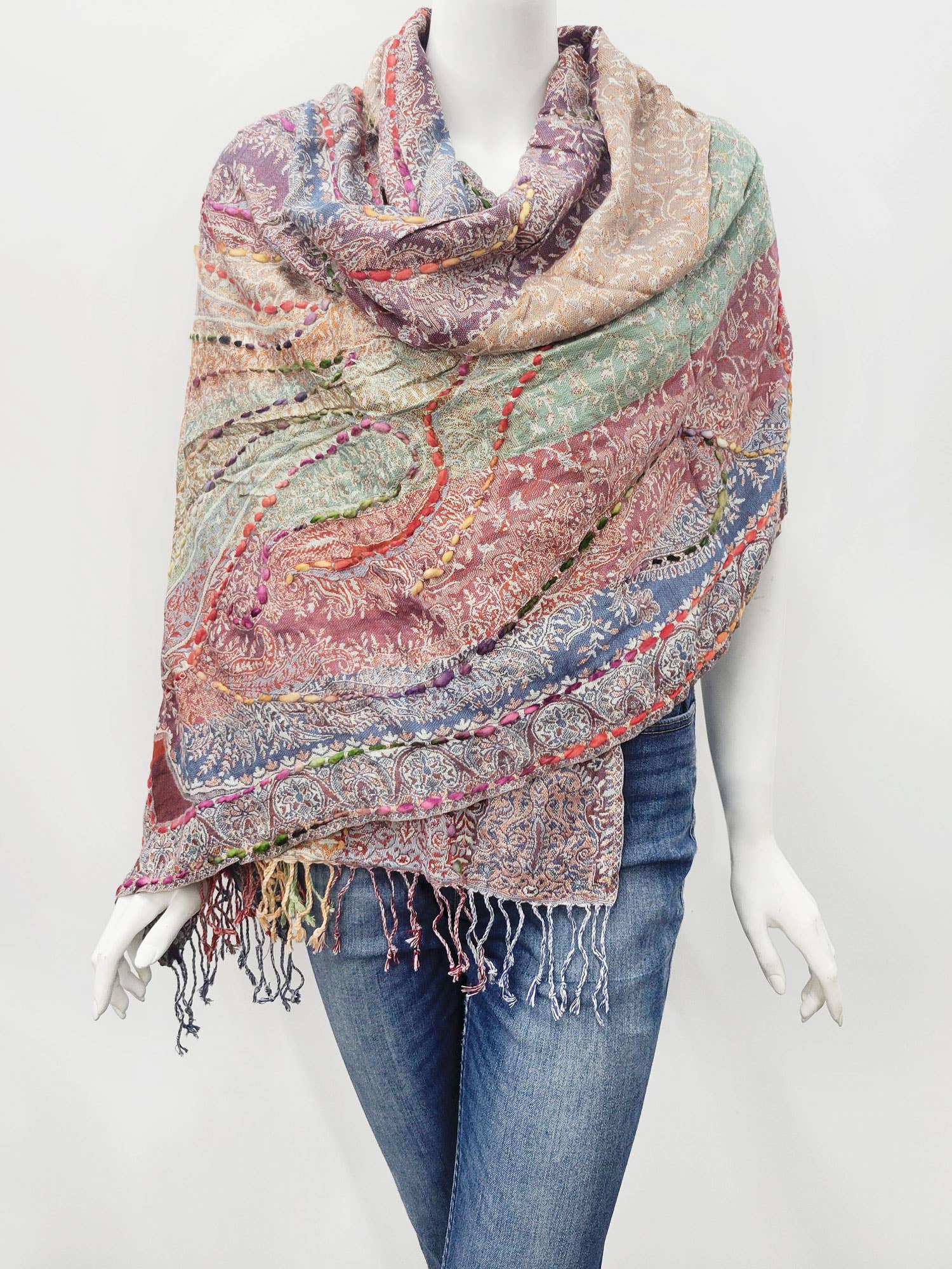 Raj Trading & Imports (USA) Inc. - Wholesale Scarf - Women's - Amanda Thick Stitch Embroidered Scarf Shawl16