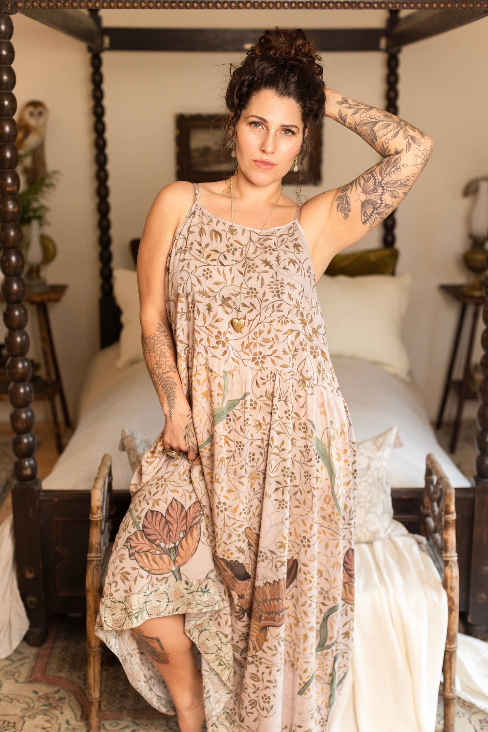 Market of Stars (Worldwide) - Wholesale Dress - Women's - Folklore Bohéme Long Maxi Slip Dress w/ Bird of Peace Art3