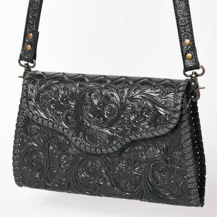 ADBG1137 American Darling Hand Tooled Floral Leather Clutch & Crossbody Purse for wholesale by LS Western