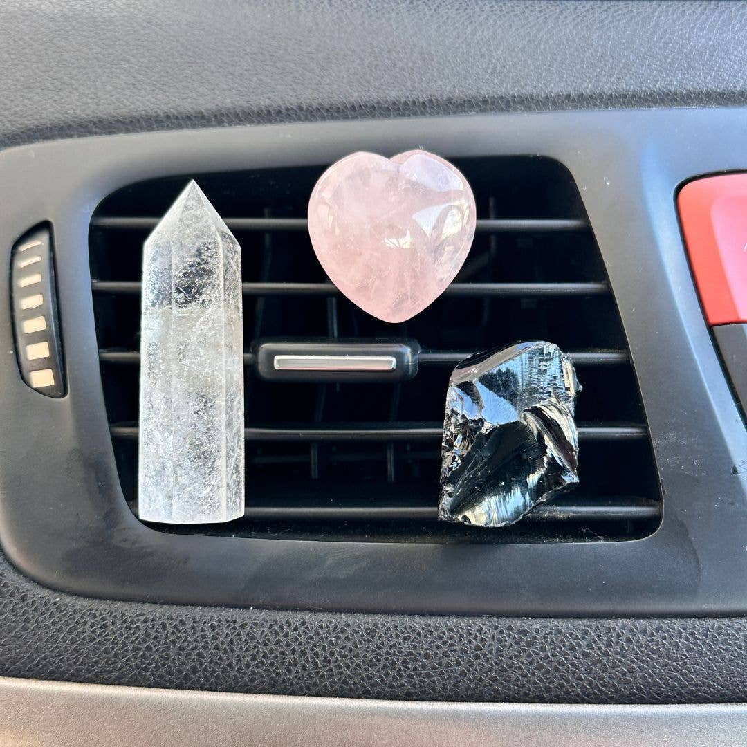 LilAryenne | Jewelry &amp; Suncatchers - Wholesale Car Decorative Charm - Unisex - Protect&amp;Love Car Crystal Clips: Rose &amp; Clear Quartz Obsidian0
