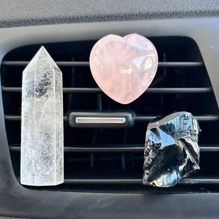 LilAryenne | Jewelry & Suncatchers - Wholesale Car Decorative Charm - Unisex - Protect&Love Car Crystal Clips: Rose & Clear Quartz Obsidian0