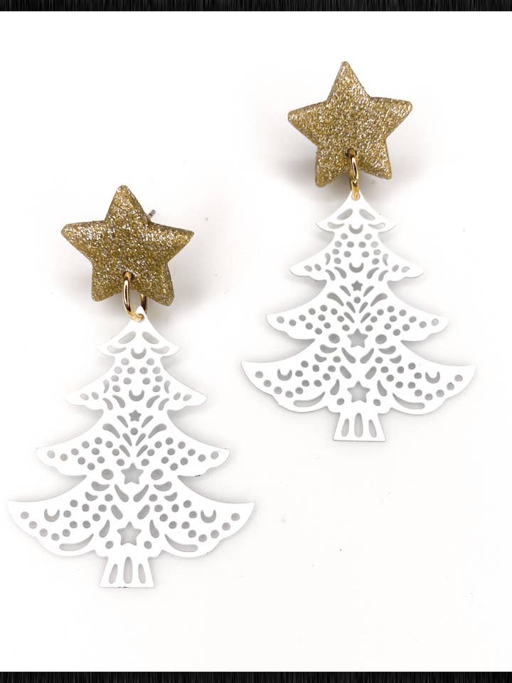 Baumohrringe, Weihnachtsohrringe, Winterschmuck, weiß für den Großhandel von midnightclayco