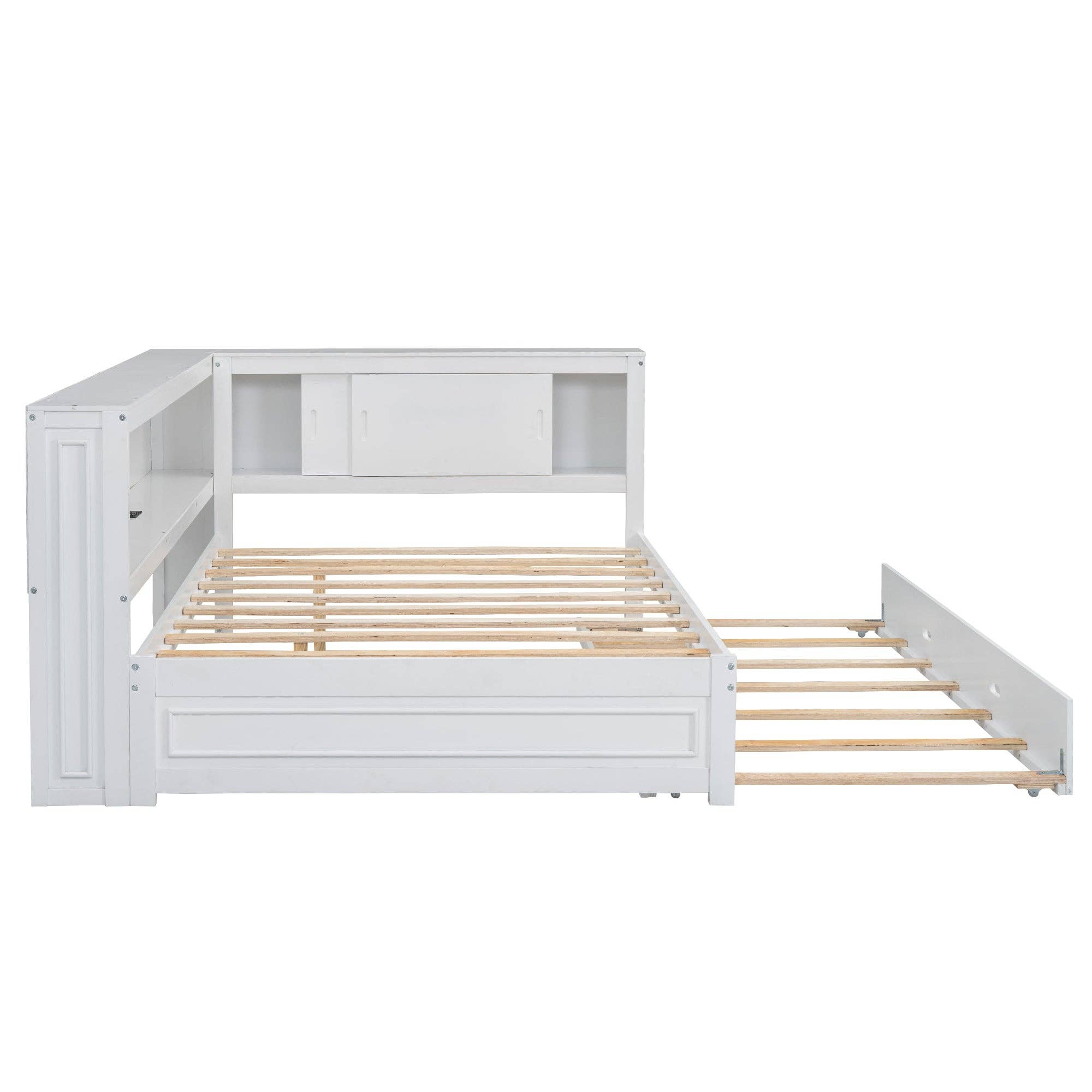 39F Inc. - Wholesale Bed - Full Size White Daybed with Storage Shelves USB and Trundle14