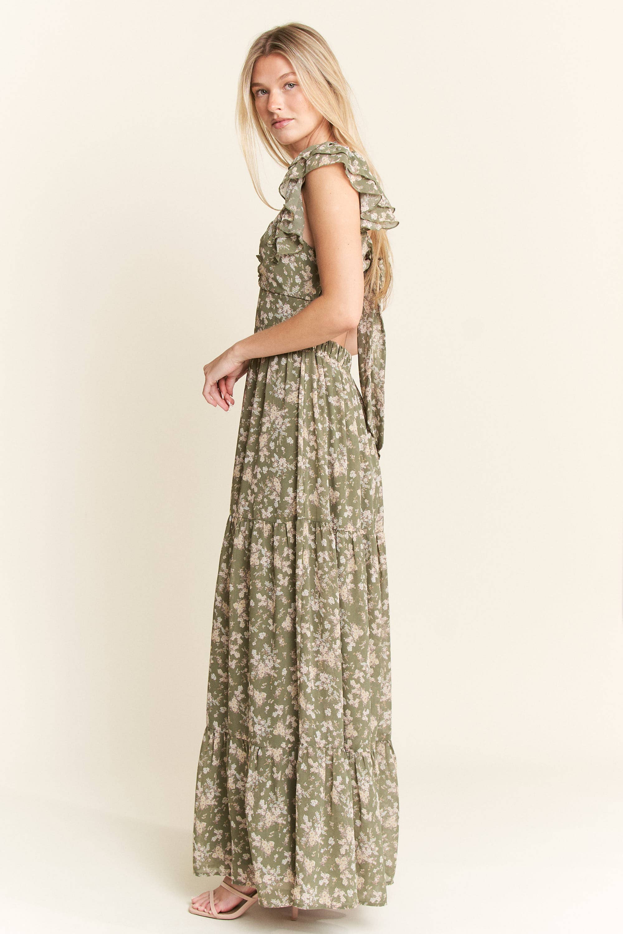 JADE BY JANE - Wholesale Dress - Women's - RUFFLE SLEEVE TIERED MAXI DRESS37