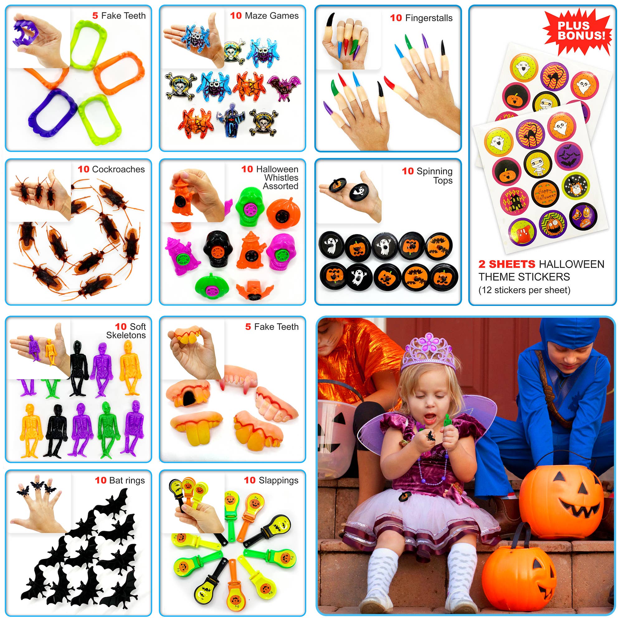 TDV Homes - Vente Cadeaux pour invités - Assortiment de jouets en vrac pour fête d'Halloween 92PCS - Remplisseur de pinata de seau - Sacs de friandises d'Halloween - Jouets de friandises ou de friandises Bibelots pour enfants Coffre au trésor de classe - Prix de carnaval8