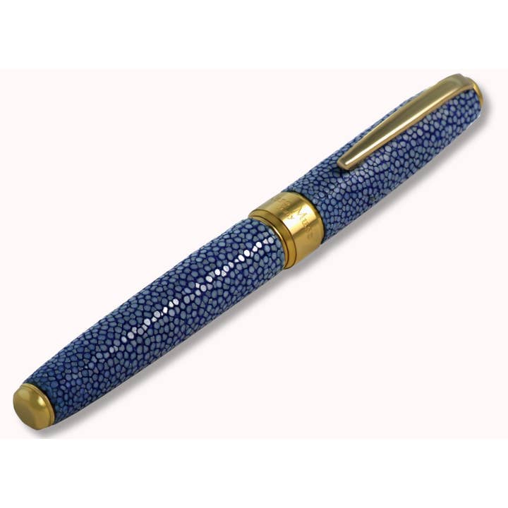 Grifos pens - Venta al por mayor Bolígrafo - Pluma estilográfica de cuero de raya azul con empuñadura de plata 925