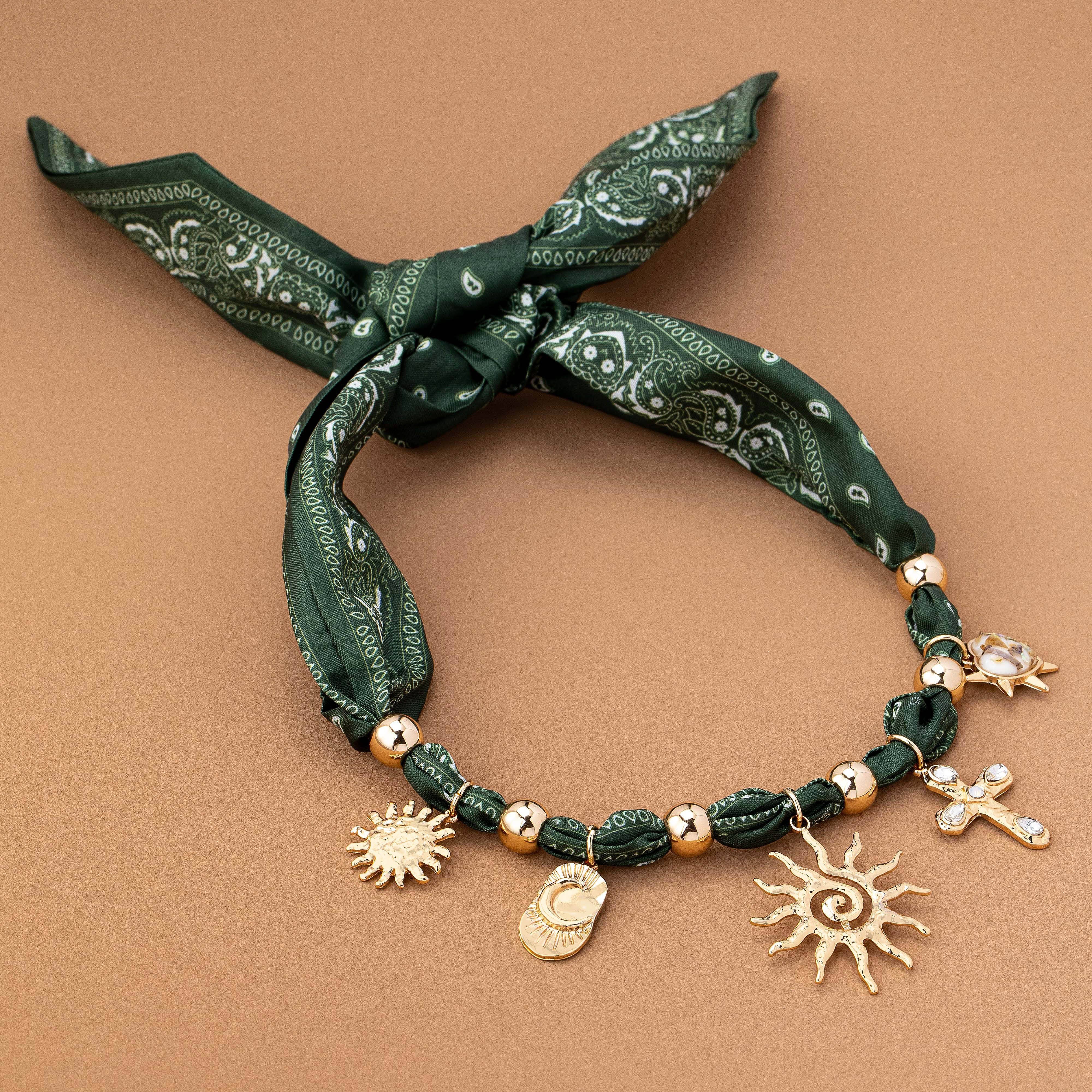 GOLD HANDMADE SCARF NECKLACE-SUNBLAST CROSS HEART MOON | 80N92552 for wholesale on Faire3