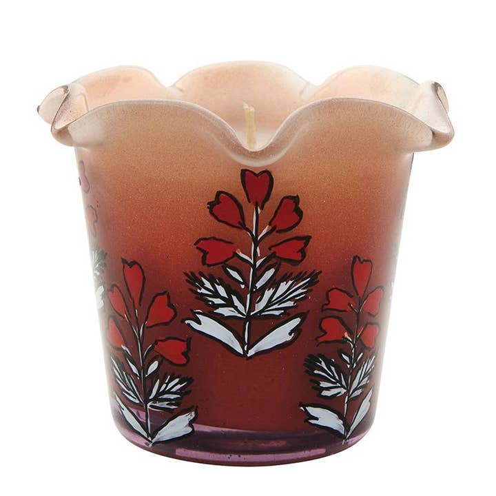 Angle - Wholesale Jar/Filled Candle - Hand Painted Goji Berry Floral Candle