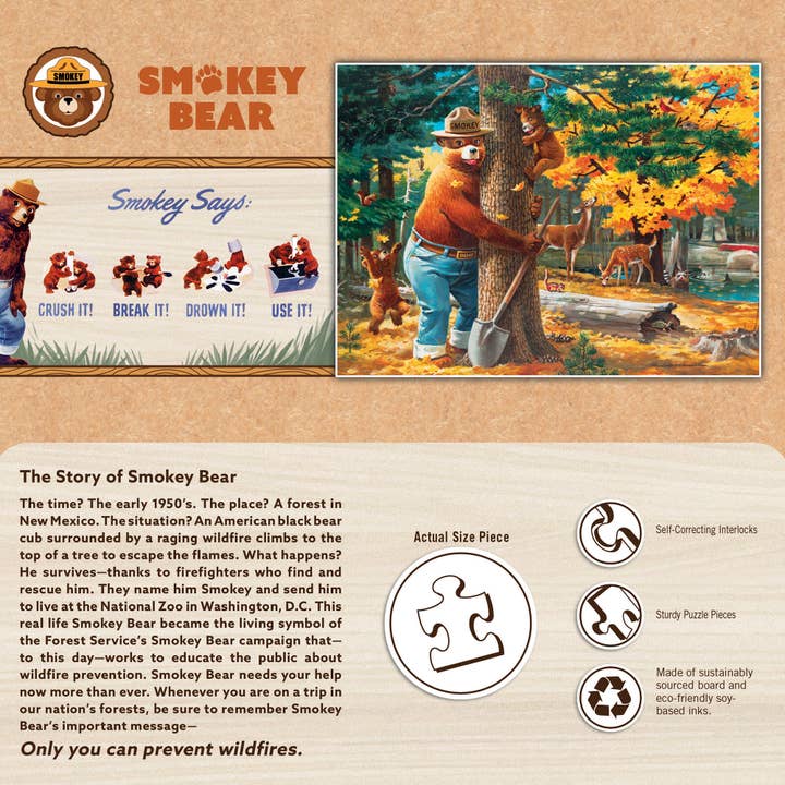 Masterpieces Puzzles - Wholesale Puzzle - Kids - Smokey Bear - 100 Piece Puzzle
