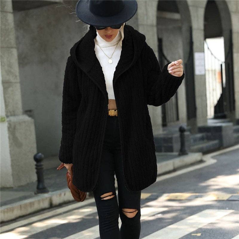 FurDecoration - Wholesale Cardigan - Women's - Hooded Reversible Fleece Open Front Cardigan0