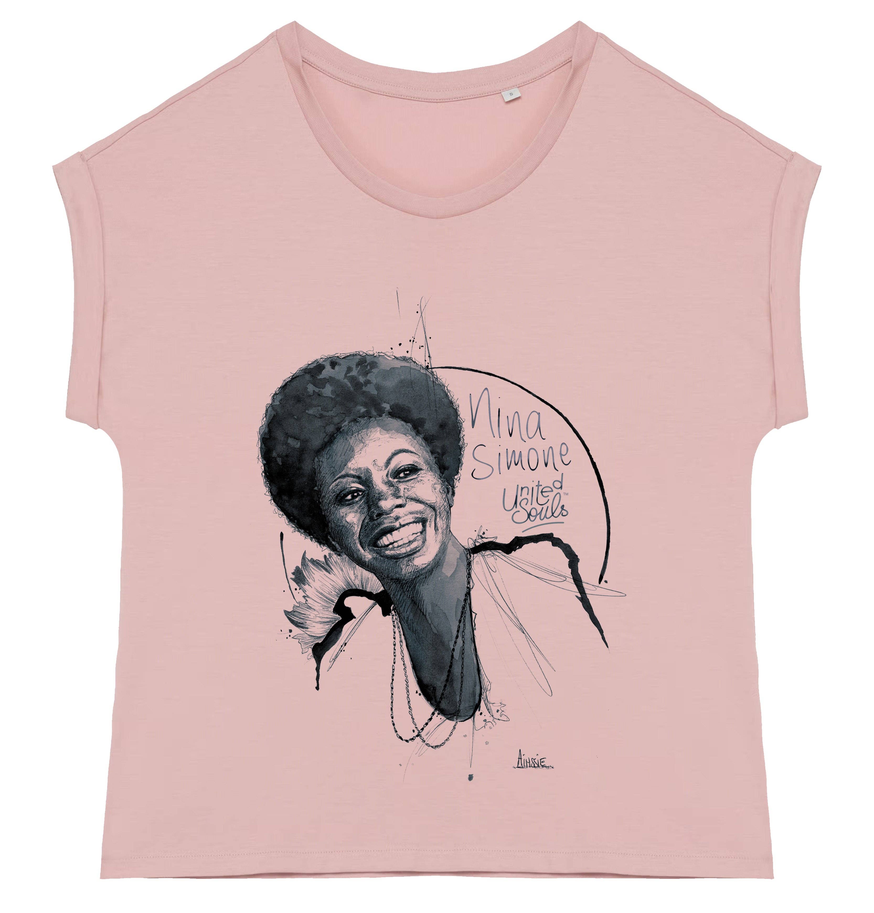UNITED SOULS – wholesale Screen printed t-shirt – Women′s – Nina Simone I Women's Cuffed Sleeve T-shirt2