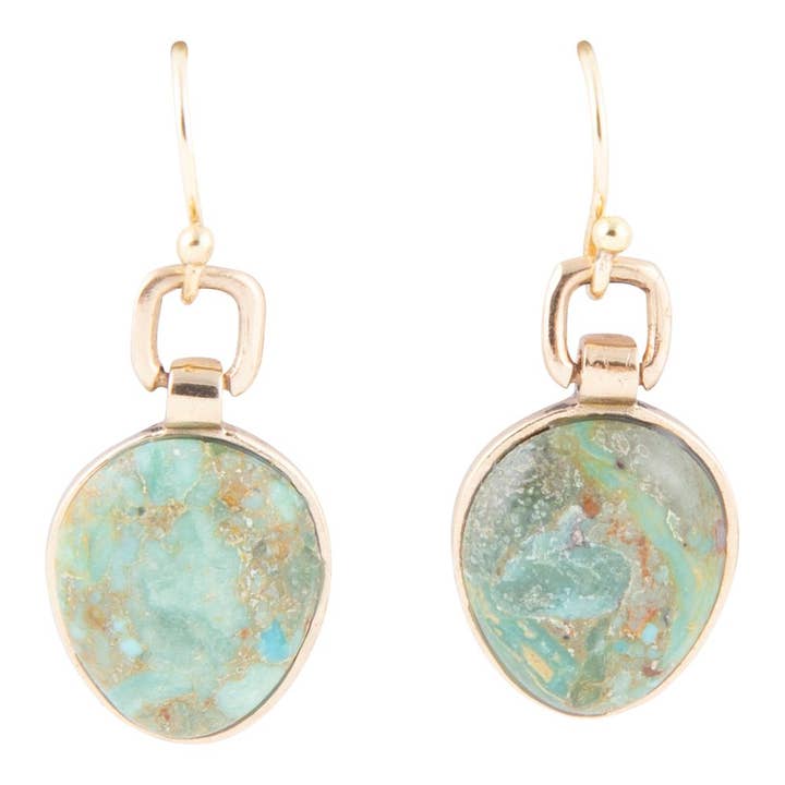 Drops of Blue Turquoise Golden Bronze Drop Earrings for wholesale by Barse Jewelry