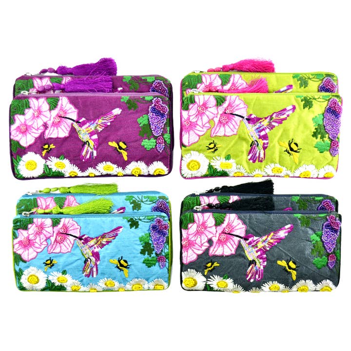 Pochette ricamata con perline seme Hummingbird 4 assortita per la vendita all'ingrosso da parte di Erik & Mike