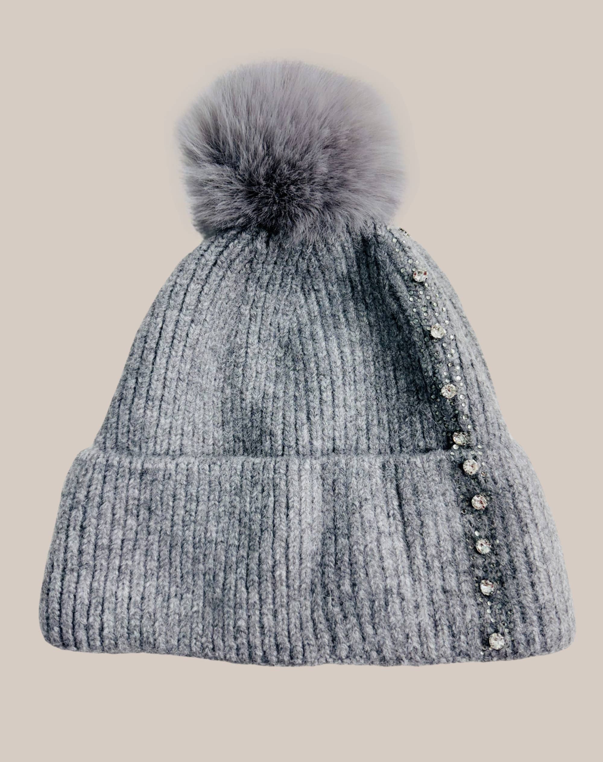 JC Sunny Fashion – wholesale Beanie – Women's – JCH39002 Embellished Knit Beanie with Pom-Pom2