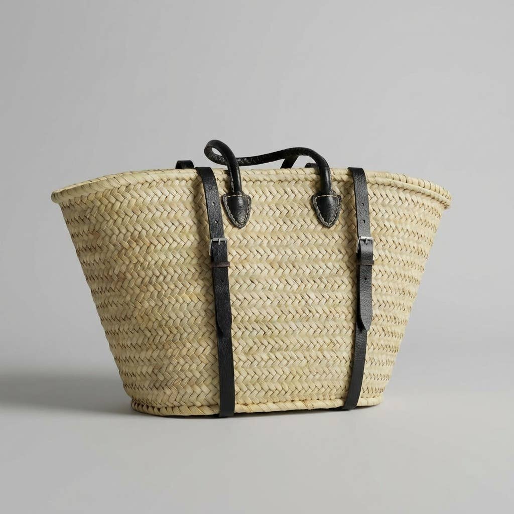 Melecraft - Venta al por mayor Cestas - Mochila de Mercado Francés - Bolso de Mano de Cuero de Palma Tejida4