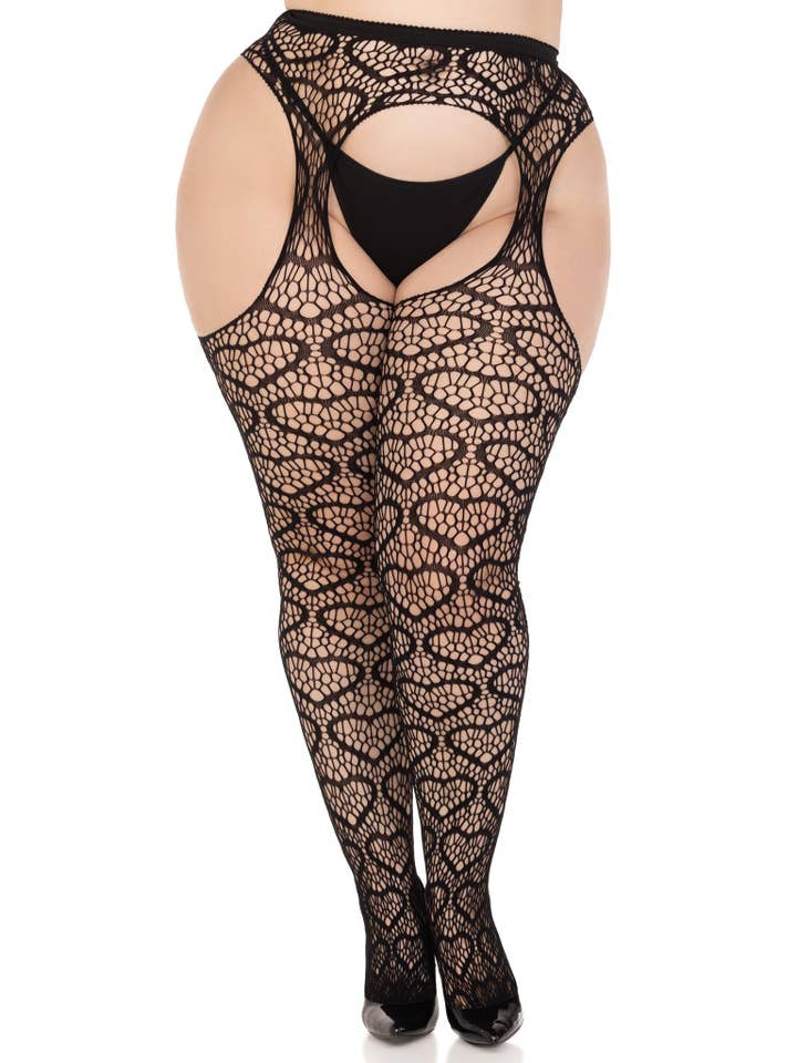 Amore Plus Heart Net Suspender Pantyhose for wholesale by Leg Avenue