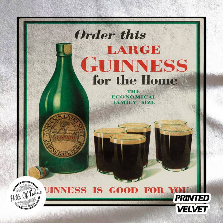 Panel de tela estampado para botellas y vasos Guinness para el hogar para venta al por mayor de Hills Of Fabric