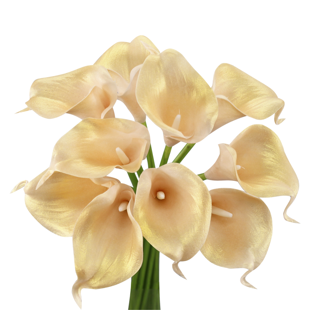 Angel Isabella – wholesale Artificial flowers – pack of 10-real touch calla lilies metallic gold silver2