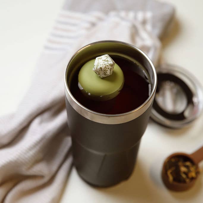 Float2infuse Tea Infuser - Wholesale Tea Strainer/Infuser - Hexagon | Floating Tea Steeper | Green Base | Herb Pattern
