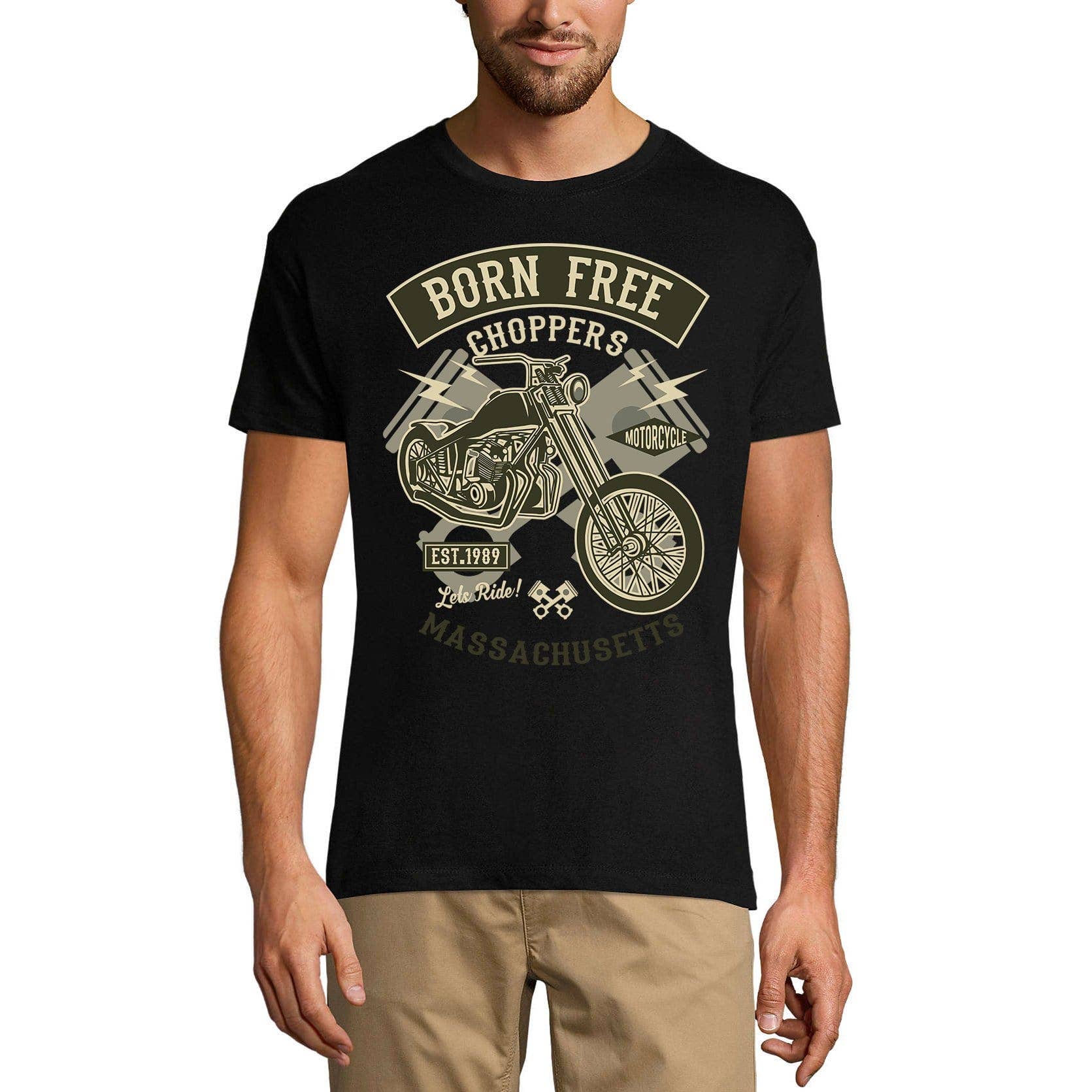 Black ULTRABASIC Men's T-Shirt Born Free Choppers - Massachusetts Motorcycle Vintage Shirt for wholesale on Faire0