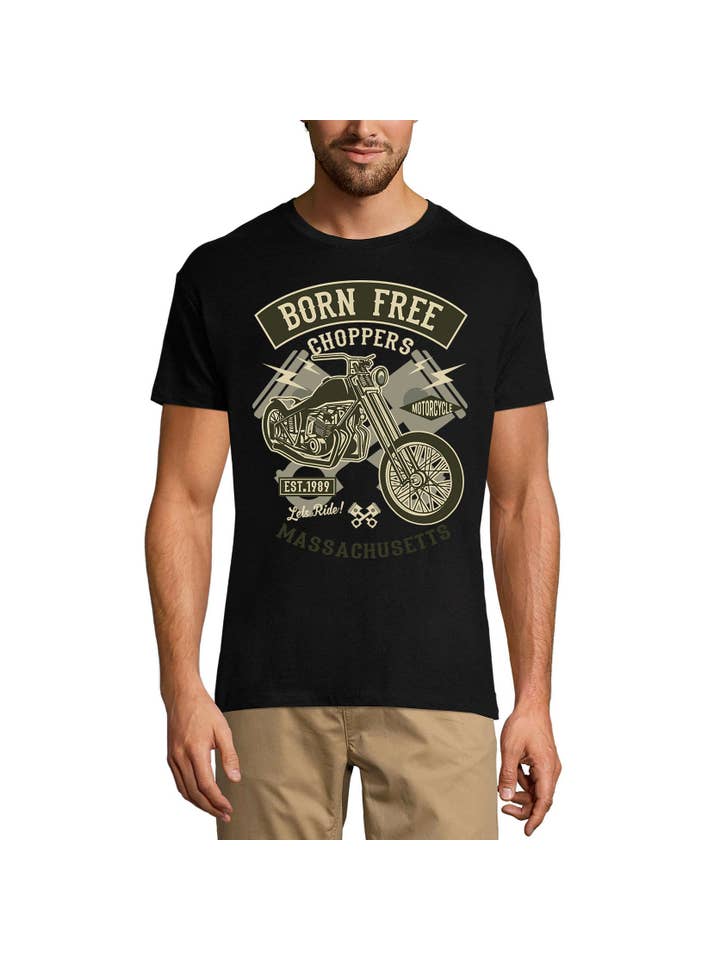 Black ULTRABASIC Men's T-Shirt Born Free Choppers - Massachusetts Motorcycle Vintage Shirt for wholesale on Faire