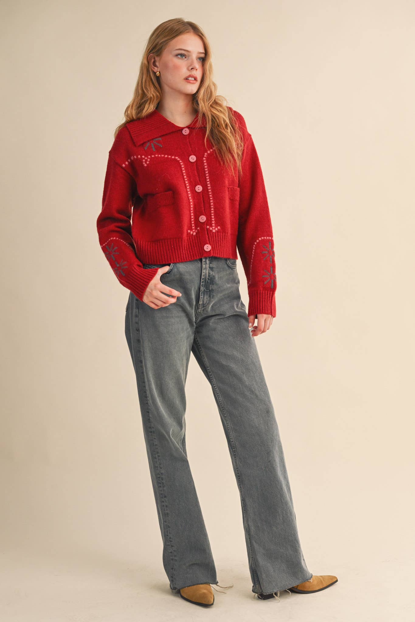 &MERCI - Wholesale Cardigan - Women's - WESTERN DESIGN SWEATER CARDIGAN MSW112176