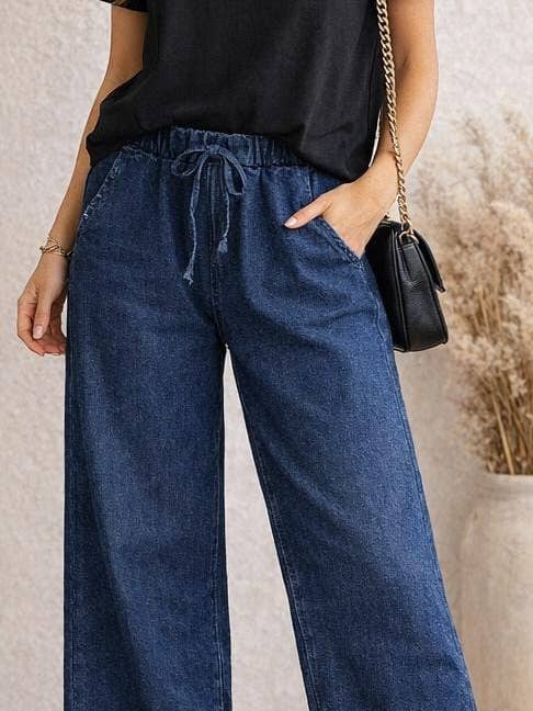 Frayed Hem Soft Denim Wide Leg Stretch Trousers for wholesale by Kurt Muller