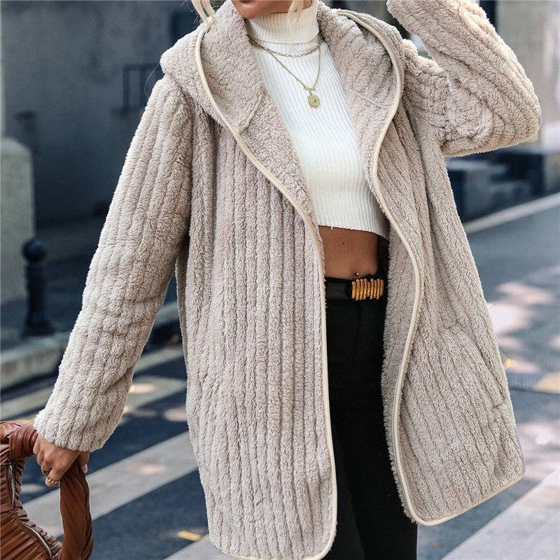 FurDecoration - Wholesale Cardigan - Women's - Hooded Reversible Fleece Open Front Cardigan3