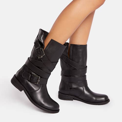 Damen Leder Bikerstiefel - Gredo 8562 Dye Schwarz für den Großhandel von Felmini