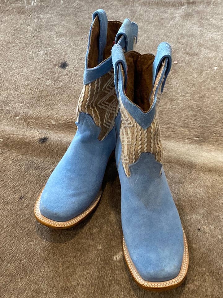 Size 4 (21 cm) Boho Sky Blue Suede Rancherr Cowboy Boot for wholesale by Rancherr Boots