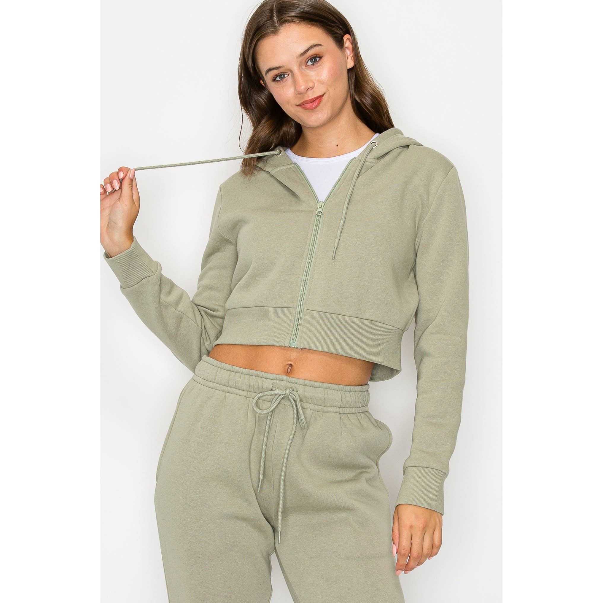 UP CLOTHING - Wholesale Hoodie - Women's - Cropped Fleece Zip Up Hoodie Jacket16