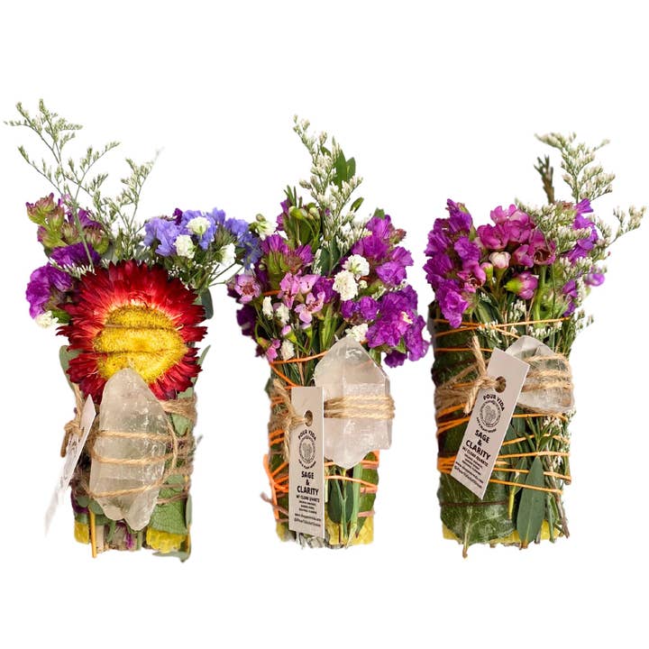 Pour Vida - Wholesale Sage Bundle - 4" Sage Wands w/ Crystals