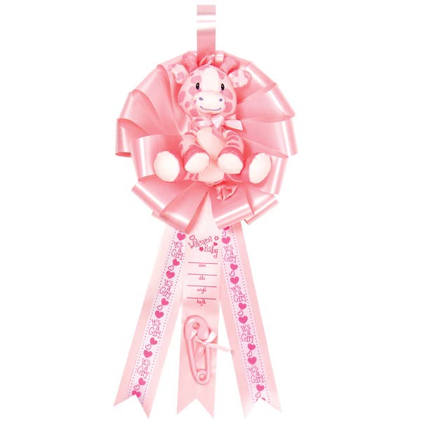 Baby Birth Announcement Ribbon with Plush Giraffe for wholesale by Kelli's